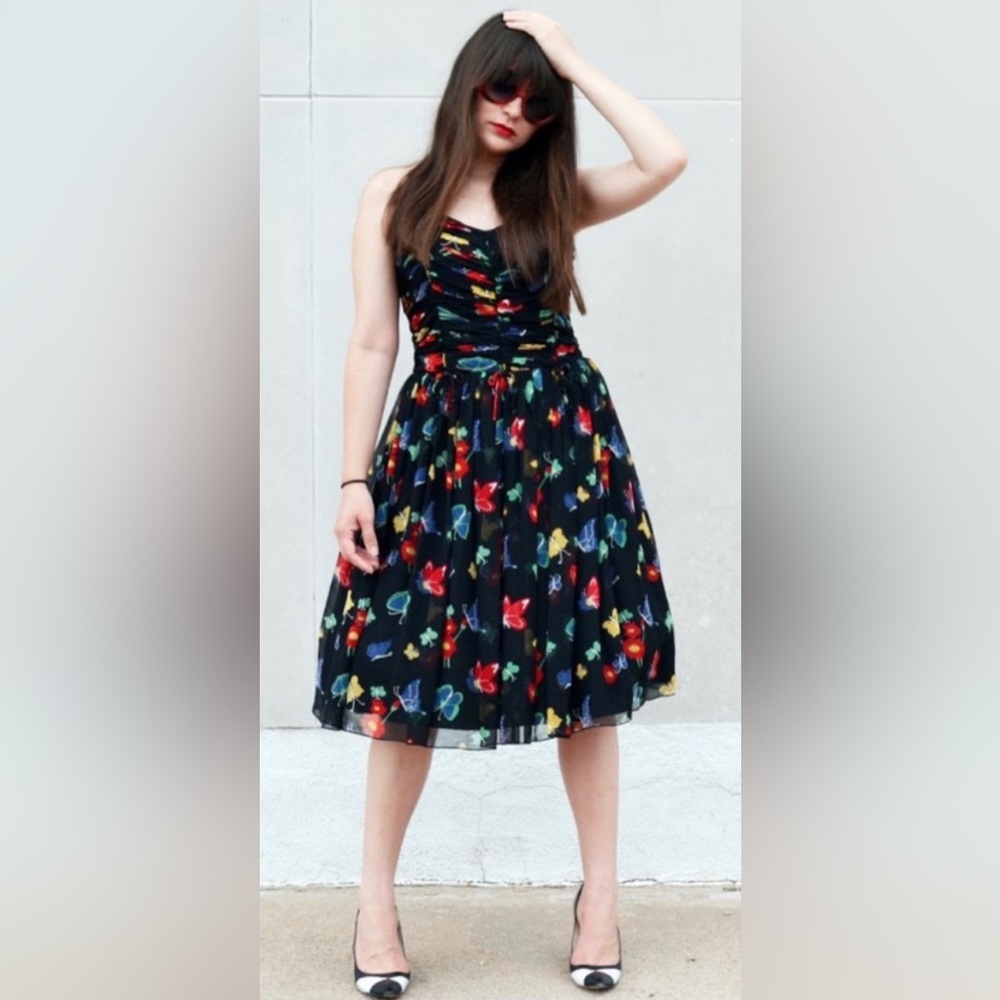 Anna Sui Anthropologie Silk Butterfly Dress - Picture 1 of 11